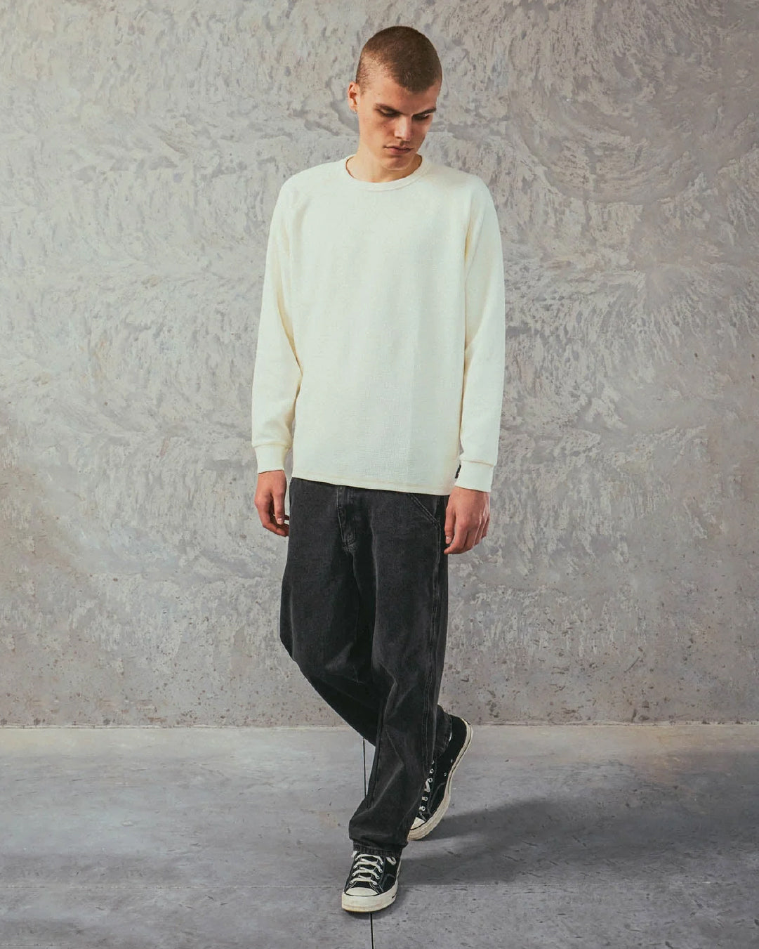 Polera Anderson Waffle LS Blanca